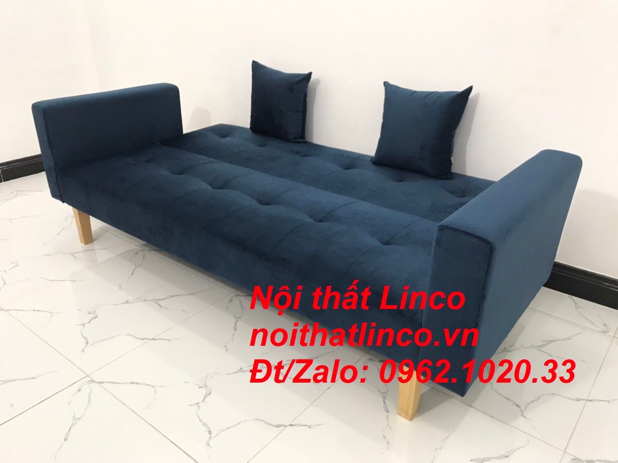  Bộ ghế sofa băng giường nằm xanh dương đậm vải nhung dài 2m 