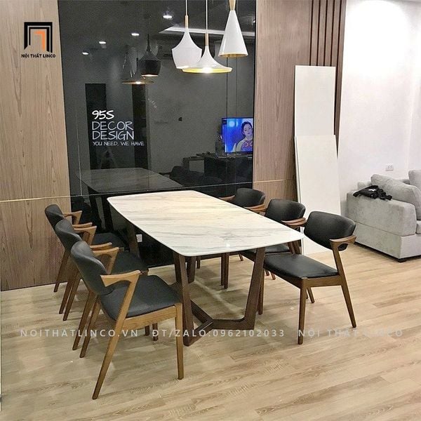 bộ bàn ăn 6 ghế da giả màu đen