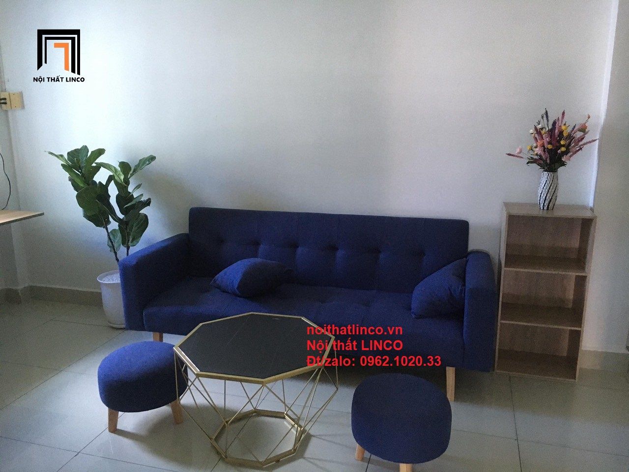  Bộ ghế sofa băng giường nằm 2m thông minh xanh dương đen đậm 