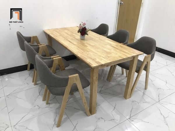 bộ bàn ăn 6 ghế nệm ngồi bọc vải