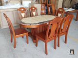  Bộ bàn ăn cao cấp mặt đá oval GF22-BAD6-G317-B358 6 ghế gỗ 