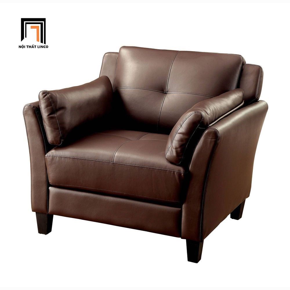  Ghế sofa đơn cao cấp DT27 Monsur bọc da Pu nâu đậm 