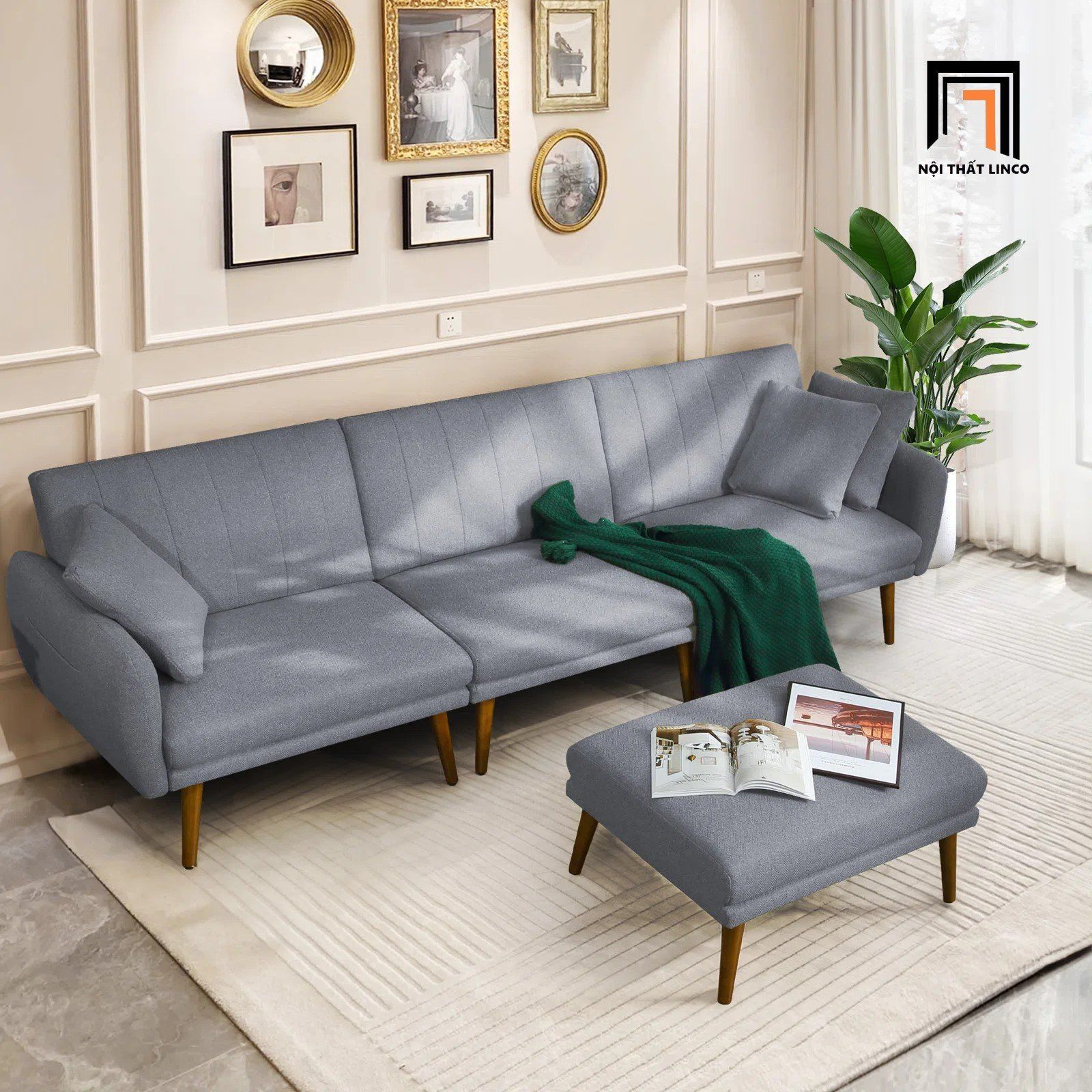  Ghế sofa giường nhiều ghế ghép lại GB72 Kelisha dài 2m6 xanh lá 