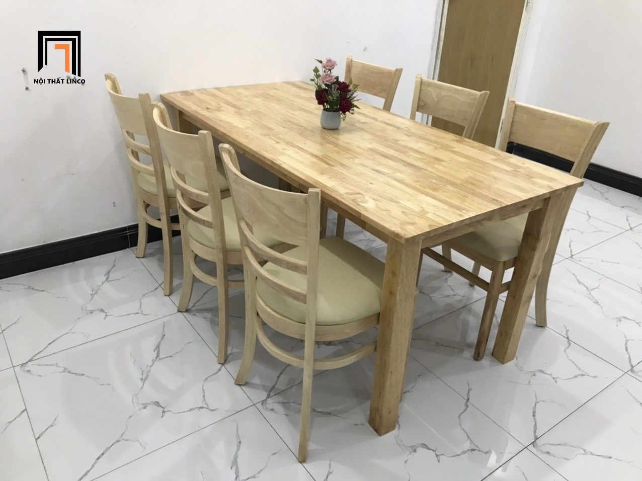  Bộ bàn ăn 1-KH6-G2-B108-gosi 6 ghế gỗ cao su tự nhiên 