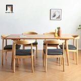  Set bàn ăn 6 ghế gỗ tự nhiên giá rẻ 33-KH6-G12-B108 nệm da giả 
