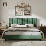  Giường ngủ vải nhung màu xanh lá GN21 Will đầu giường chia múi 