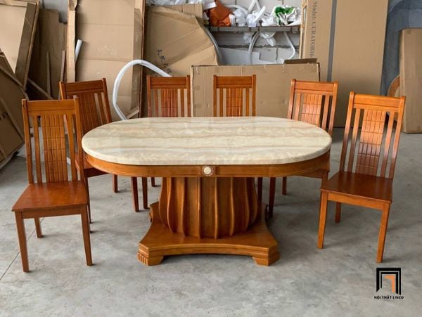 bàn ăn 6 ghế mặt đá dày