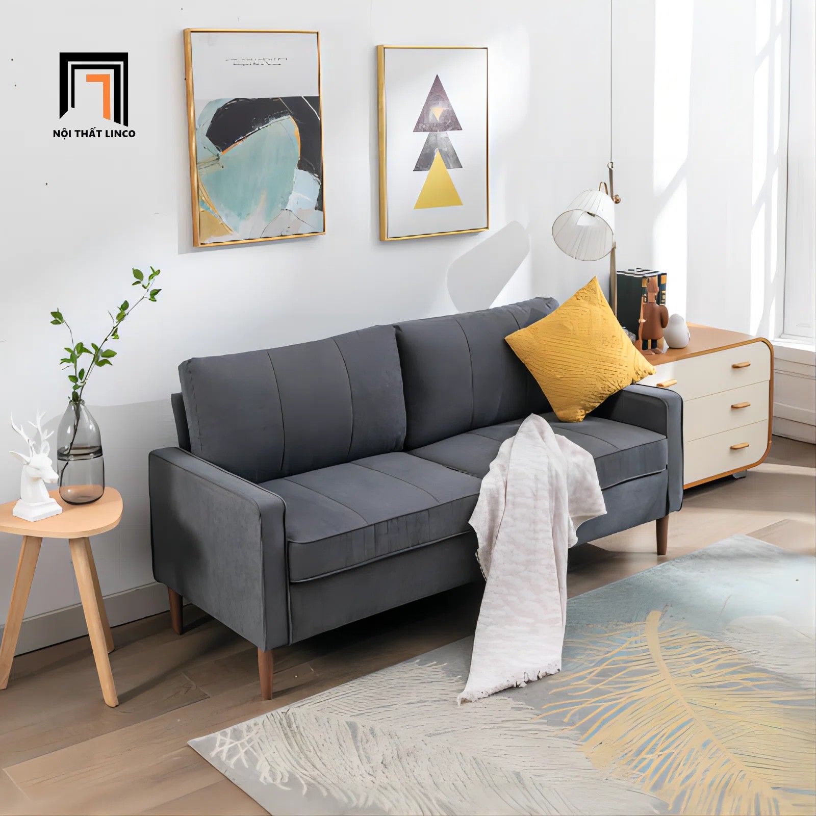  Ghế sofa băng nỉ giá rẻ BT242 Ashtan cho nhà nhỏ xám đậm 