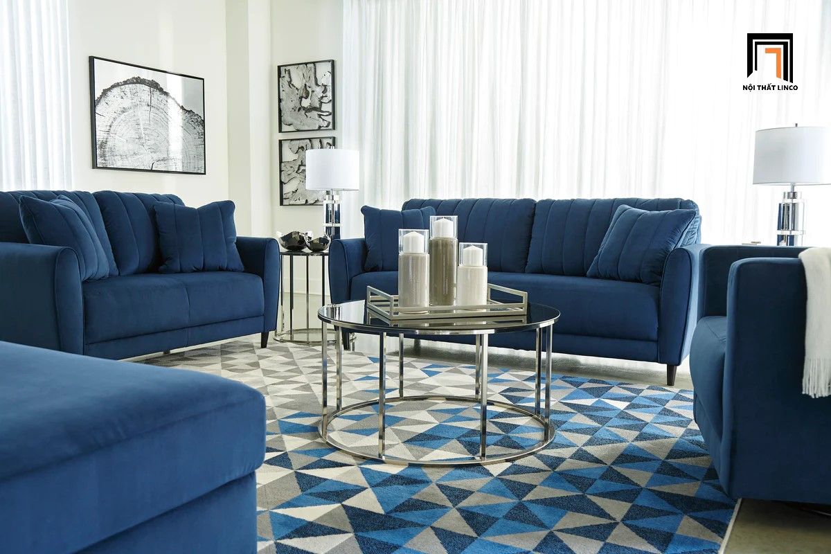  Bộ ghế sofa gia đình nhỏ KT55 Enderline màu xanh đậm 