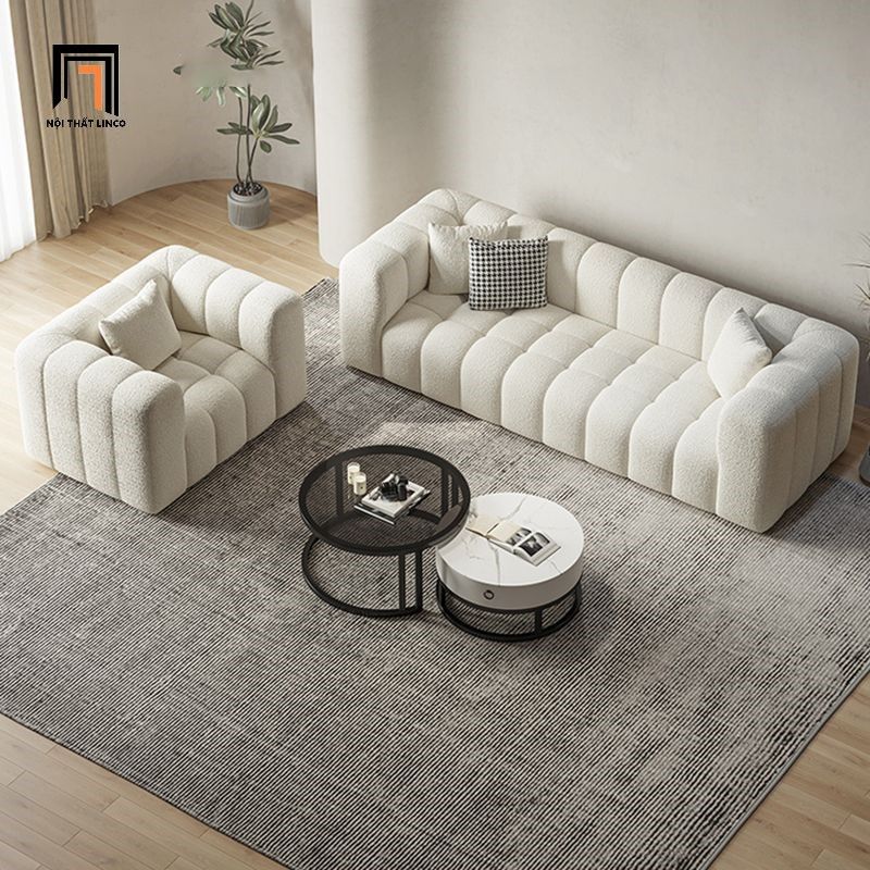  Bộ ghế sofa vải lông cừu KT70 Kaisei cho tiệm shop màu trắng kem 