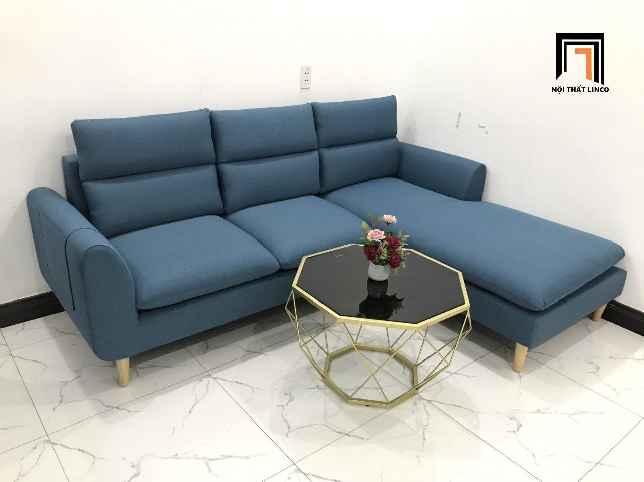  Bộ ghế sofa góc L 2m2 x 1m6 cho phòng khách màu xanh dương 