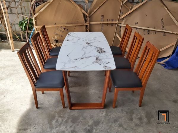 bộ bàn ăn 6 người mặt đá