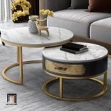  Cặp bàn sofa hình tròn sang trọng BSF27 Stalin mặt đá trắng 