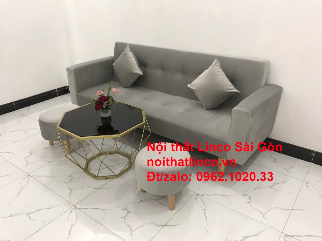  Bộ bàn ghế salon giá rẻ | sofa giường nằm nhỏ gọn xám nhung 