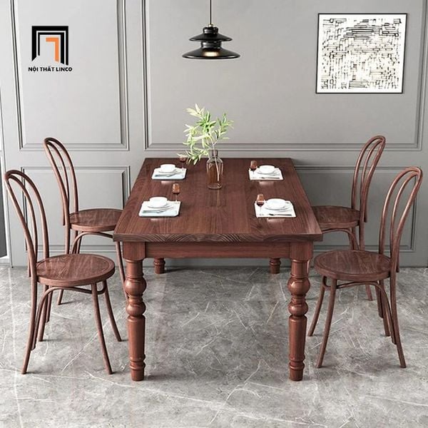 bộ bàn ăn 4 ghế gỗ tự nhiên nâu đậm