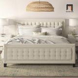  Giường ngủ vải nỉ GN25 Kaster màu trắng kem giật nút xinh xắn 