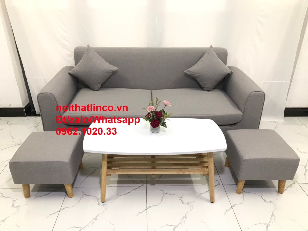  Bộ bàn ghế salon sofa băng xám ghi trắng giá rẻ đẹp dài 1m9 