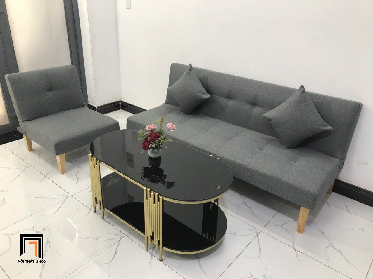  Bộ ghế sofa giường phòng khách nhỏ NS01 màu xám lông chuột 