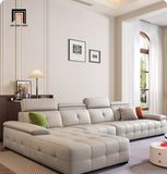 Sofa góc chữ L GT261 Palo 3m x 1m6 da công nghiệp xám trắng 