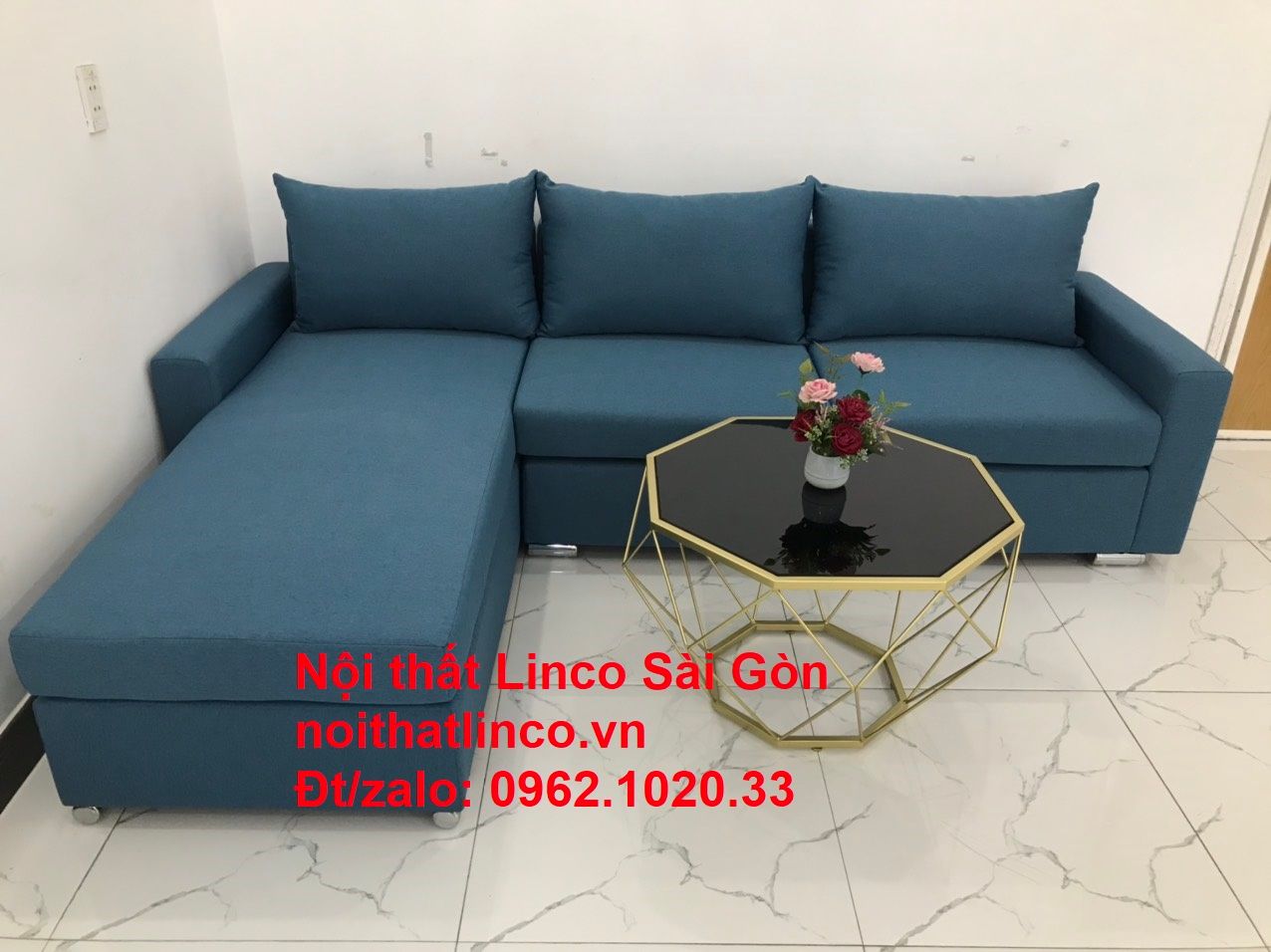  Bộ bàn ghế sofa góc L 2m2 x 1m6 màu xanh dương giá rẻ 