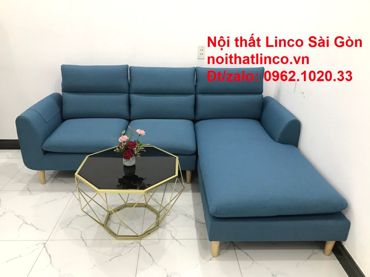  Bộ Sofa Góc chữ L | So pha vải bố xanh dương giá rẻ đẹp phòng khách | Nội thất Linco Sài Gòn 