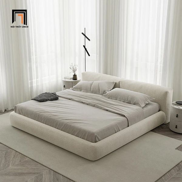 giường ngủ bọc nệm màu xám trắng