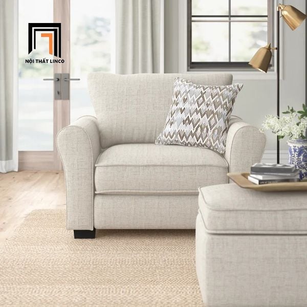 ghế sofa đơn vải nỉ xám trắng