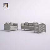  Bộ ghế sofa giật nút sang trọng KT122 Essex vải nhung xám trắng 