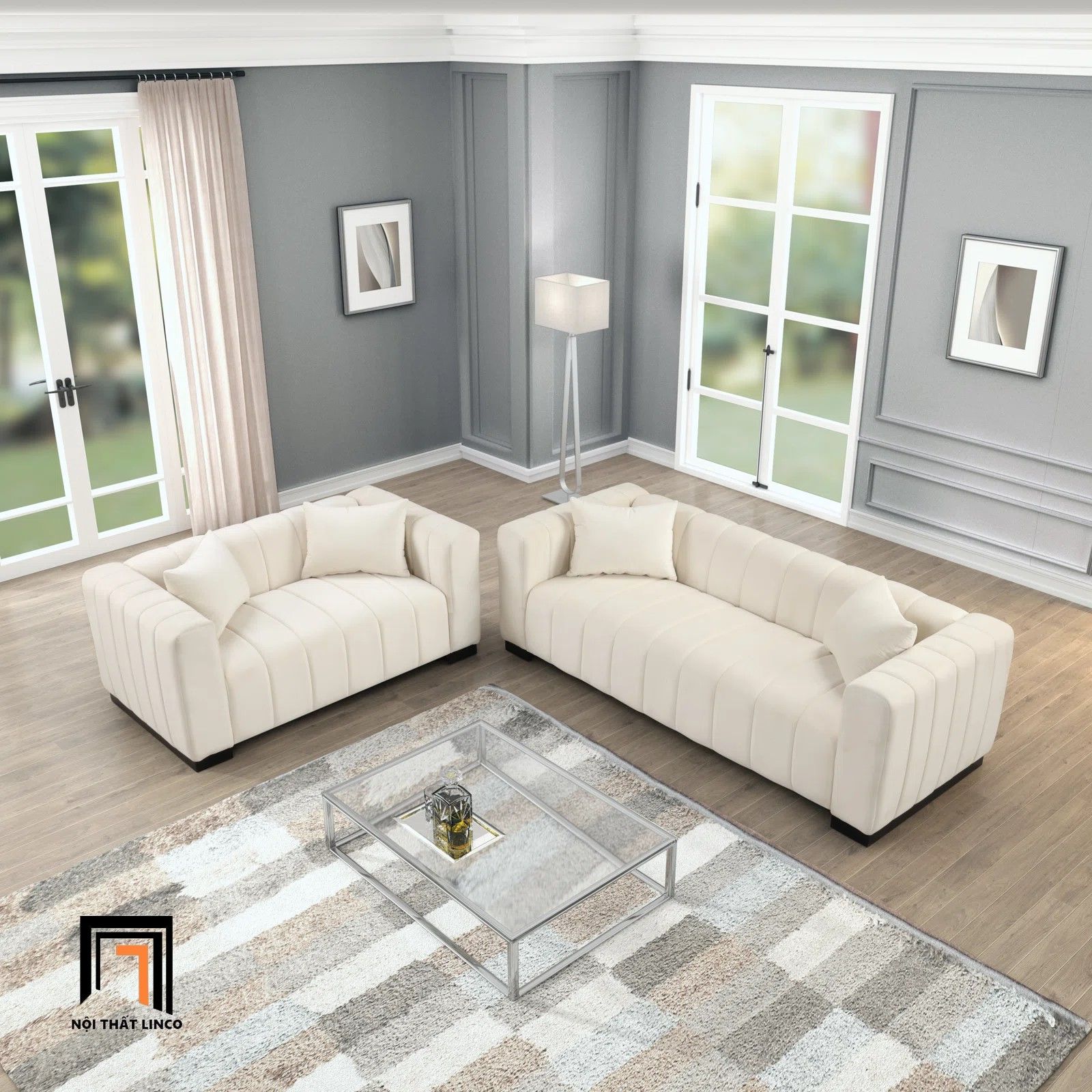  Bộ ghế sofa phòng khách hiện đại KT121 Peggy vải nỉ xinh xắn 