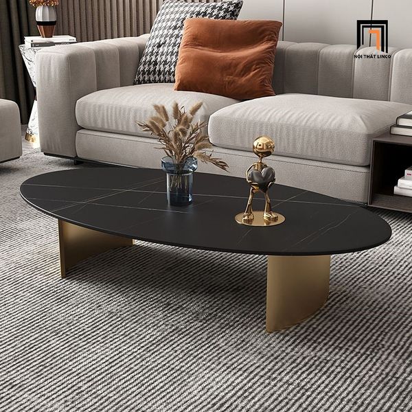 bàn sofa hình oval mặt đá đen 1m x 60