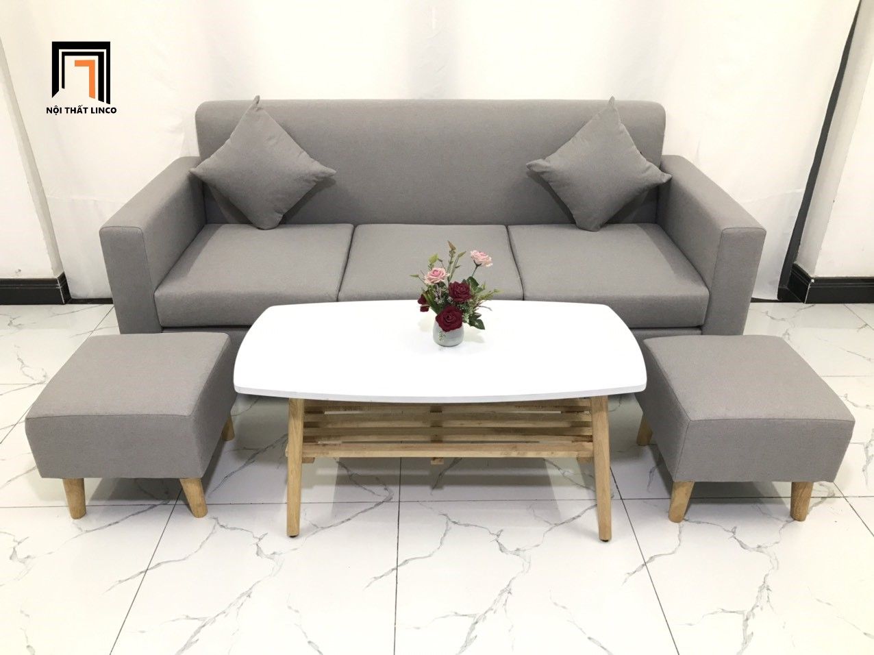  Bộ ghế sofa gia đình NS05 màu xám ghi trắng dài 1m9 giá rẻ 