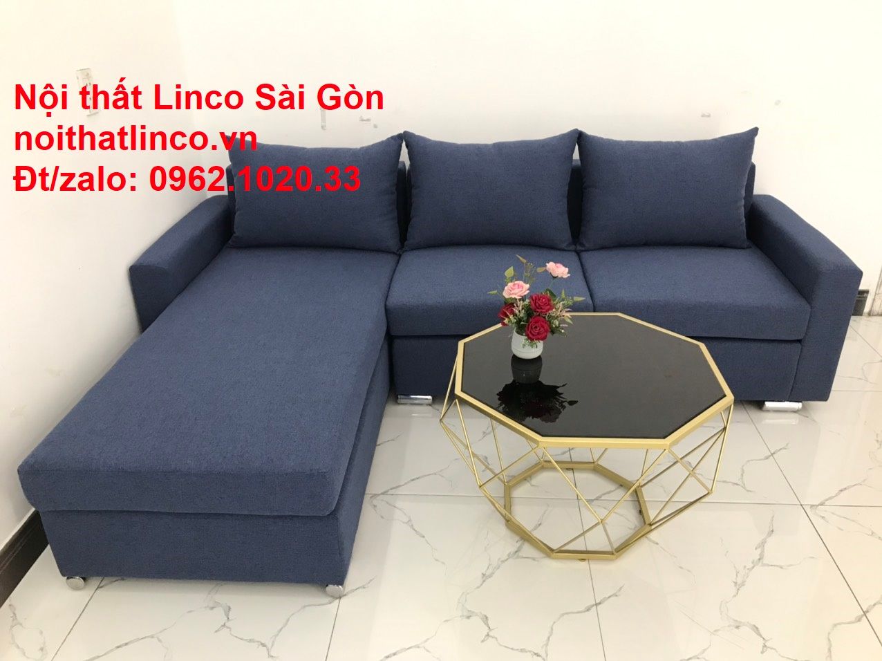  Bộ bàn ghế sofa góc L dài 2m2 x 1m6 màu xanh dương đậm giá rẻ 