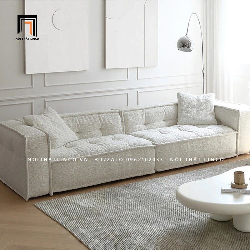  Ghế sofa băng màu trắng kem BT70 Hogar dài 2m4 vải lông cừu 