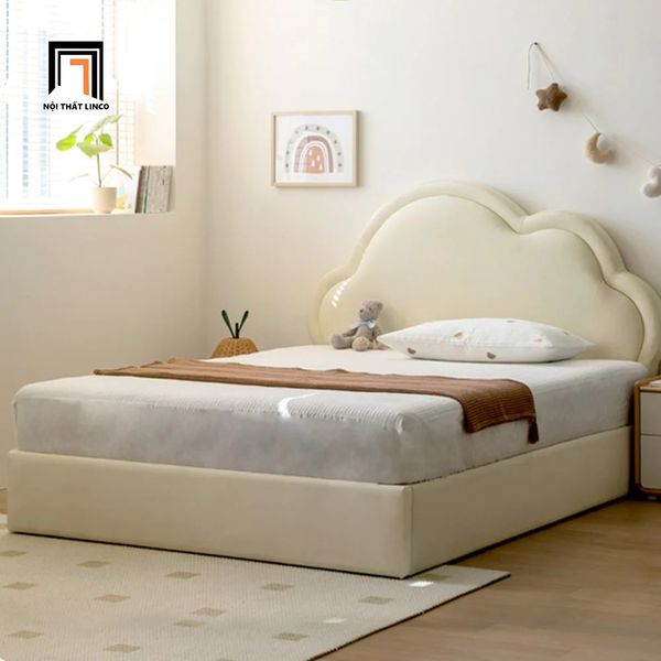 giường ngủ da công nghiệp trắng kem