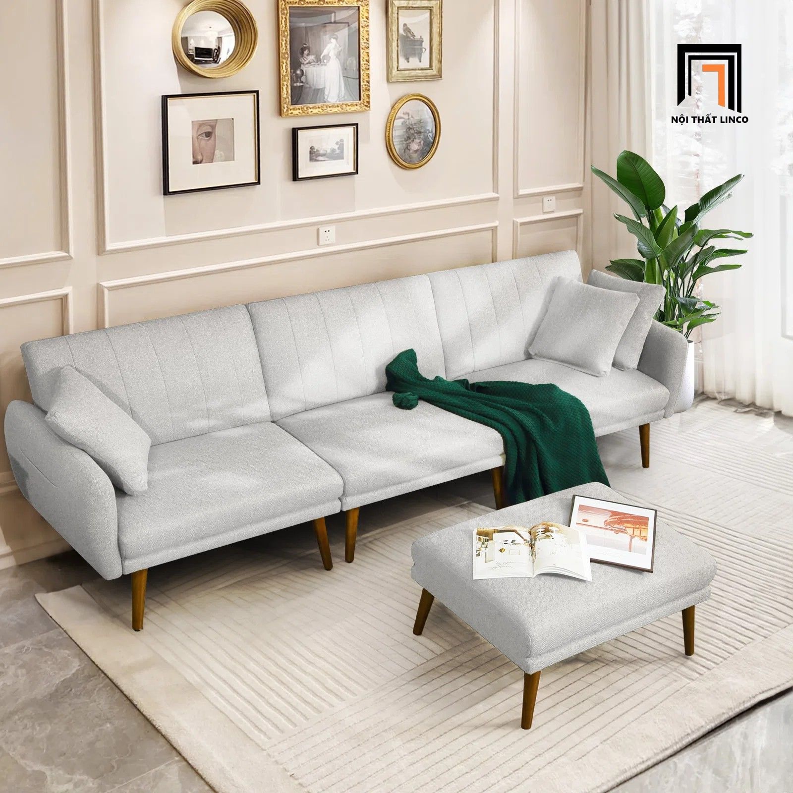  Ghế sofa giường nhiều ghế ghép lại GB72 Kelisha dài 2m6 xanh lá 