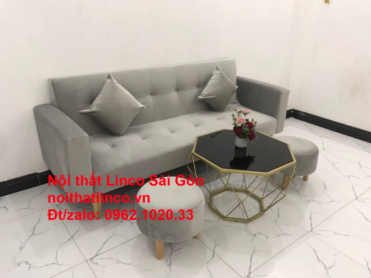  Bộ bàn ghế salon giá rẻ | sofa giường nằm nhỏ gọn xám nhung 