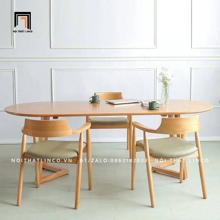  Bộ bàn ăn hình oval KH28-4-Ovaltine mặt gỗ đẹp 