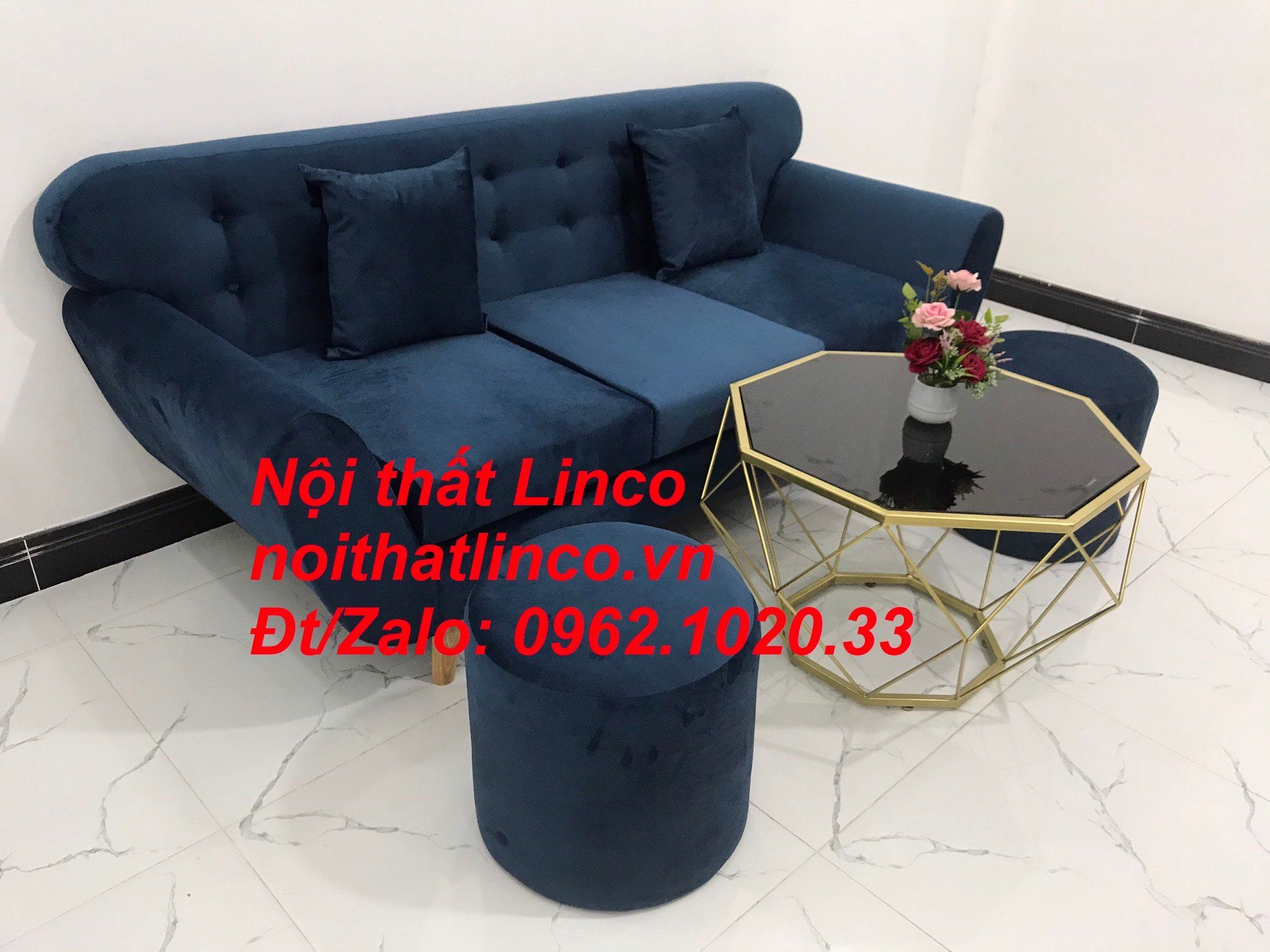  Bộ ghế sofa băng vải nhung BTC dài 1m9 xanh dương đen đậm 