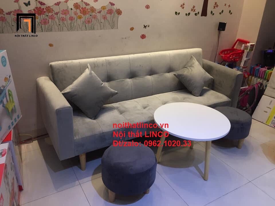  Bộ bàn ghế salon giá rẻ | sofa giường nằm nhỏ gọn xám nhung 