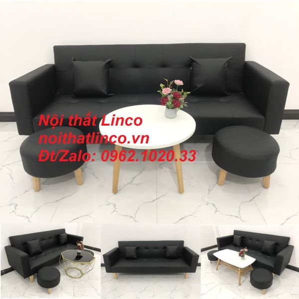 bộ ghế sofa giường dài 2m simili đen