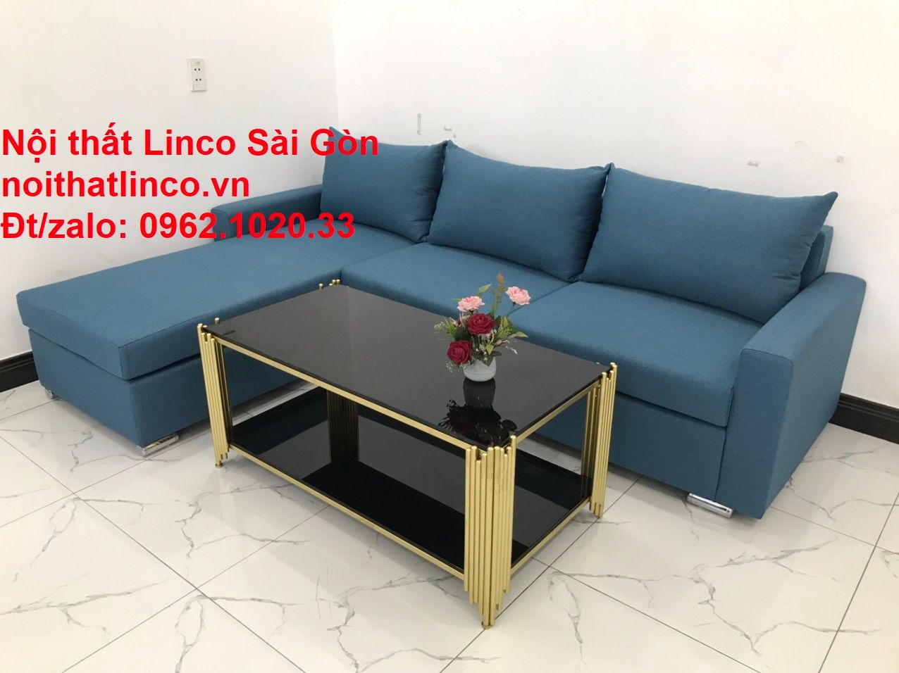  Bộ bàn ghế sofa góc L giá rẻ | Ghế sofa góc xanh dương nước biển đẹp | Nội thất Linco Sài Gòn 