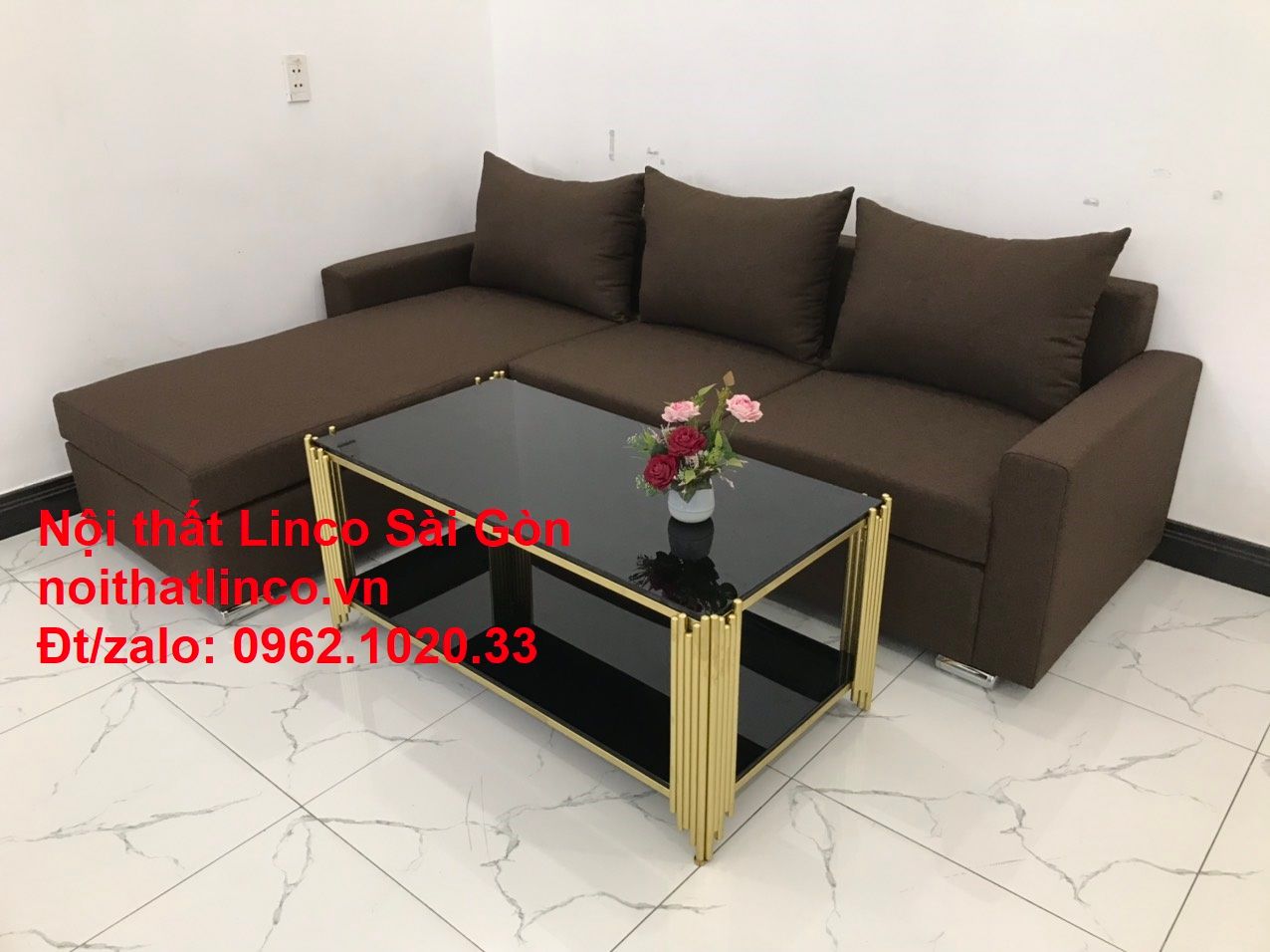  Bộ ghế sofa góc giá rẻ salon góc L Nâu cafe đen đậm sopha phòng khách đẹp hiện đại Nội thất Linco Tphcm Sài Gòn 