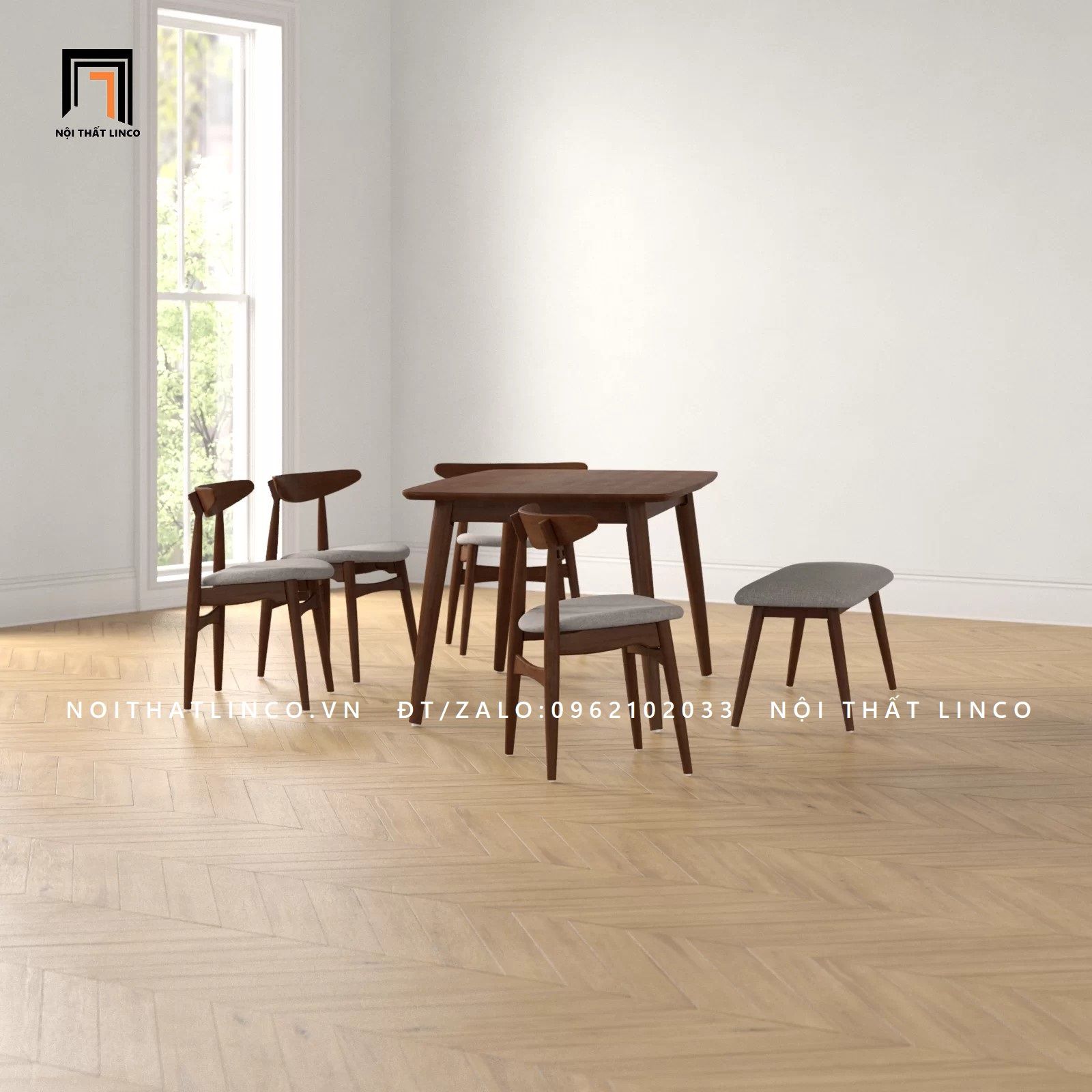  Combo bàn ghế ăn gỗ KH45-6-Armoni gỗ cao su tự nhiên 