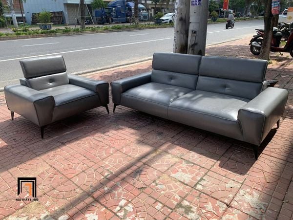 bộ ghế sofa da xám