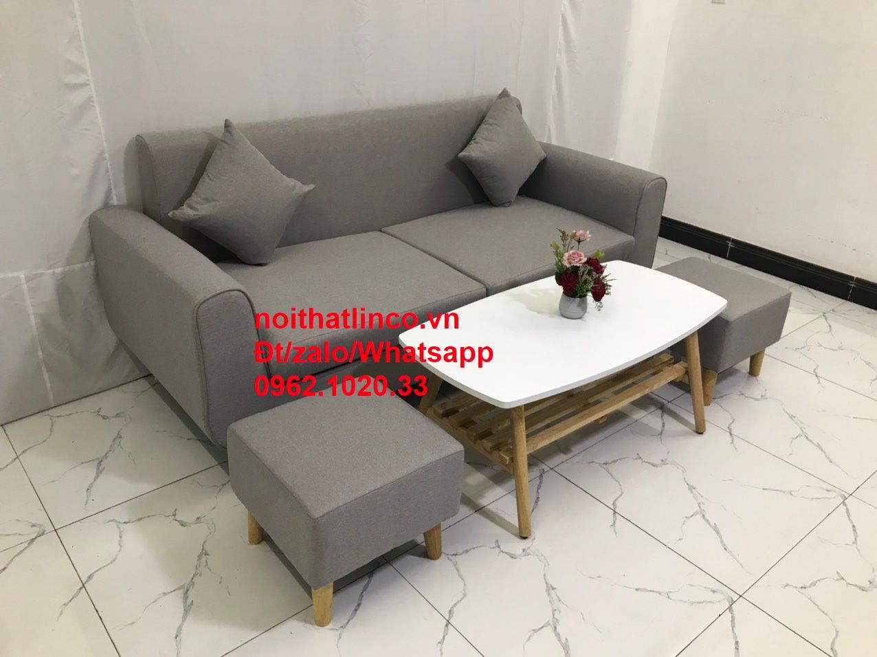  Bộ bàn ghế salon sofa băng xám ghi trắng giá rẻ đẹp dài 1m9 