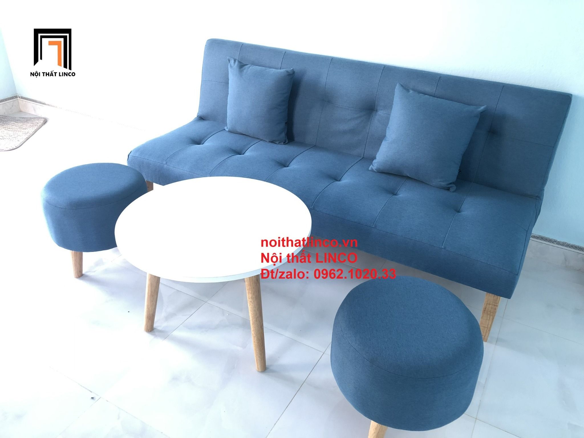 Bộ ghế sofa bed giường nằm xanh dương giá rẻ nhỏ gọn Sài Gòn SG Tphcm – Nội  thất Linco Sài Gòn