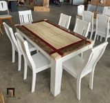  Set bàn ăn mặt đá chữ nhật GF13-BAD6-G300-B354 6 ghế trắng 