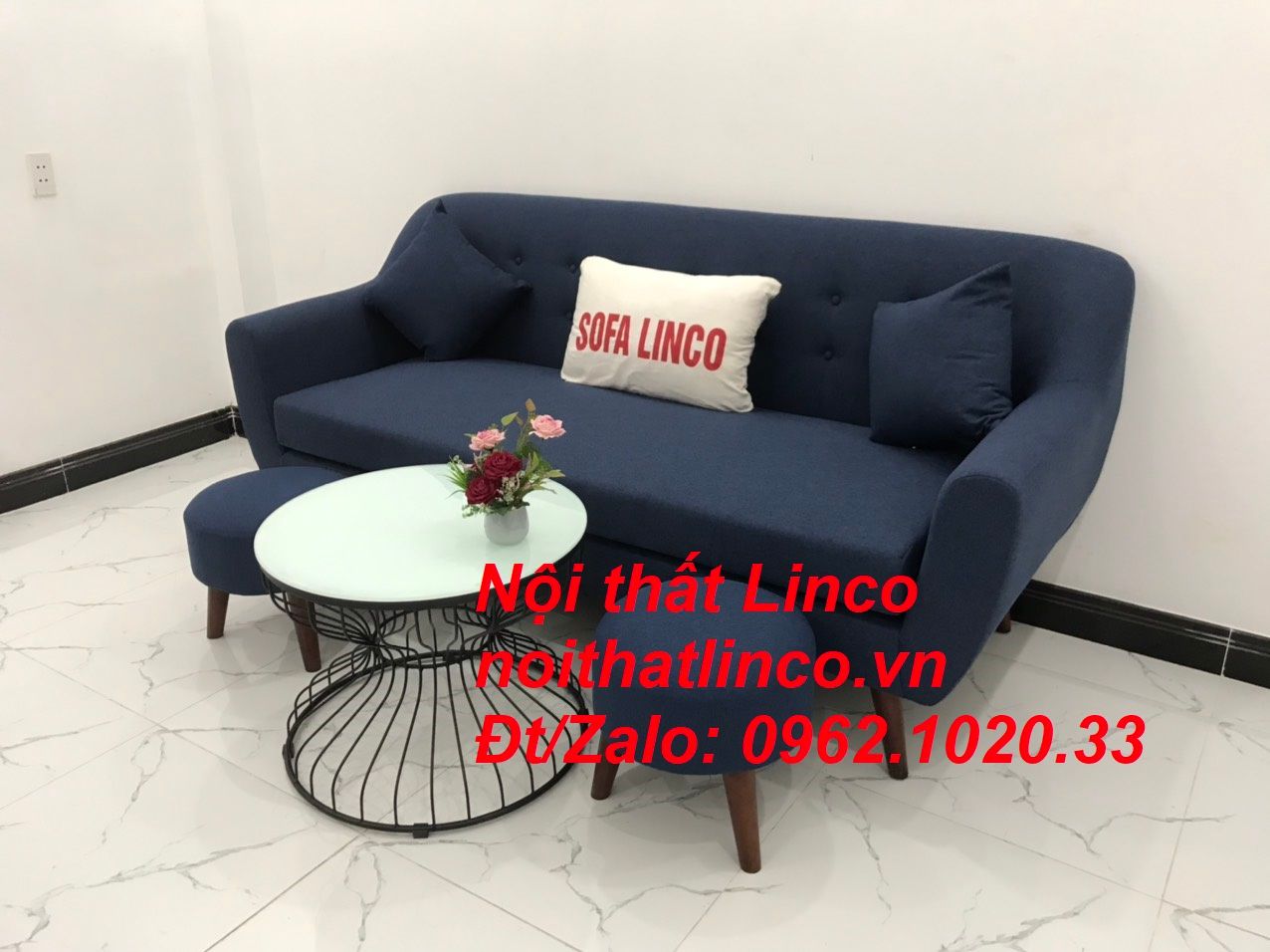  Bộ bàn ghế salon sofa băng xanh dương đậm đen Nội thất Linco Sài Gòn 