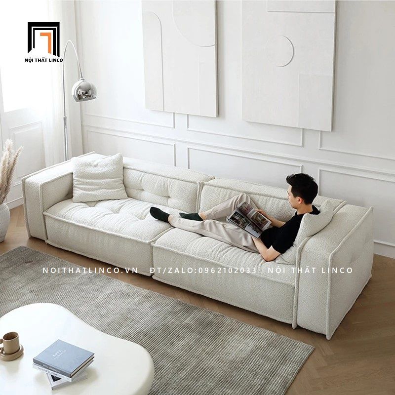  Ghế sofa băng màu trắng kem BT70 Hogar dài 2m4 vải lông cừu 