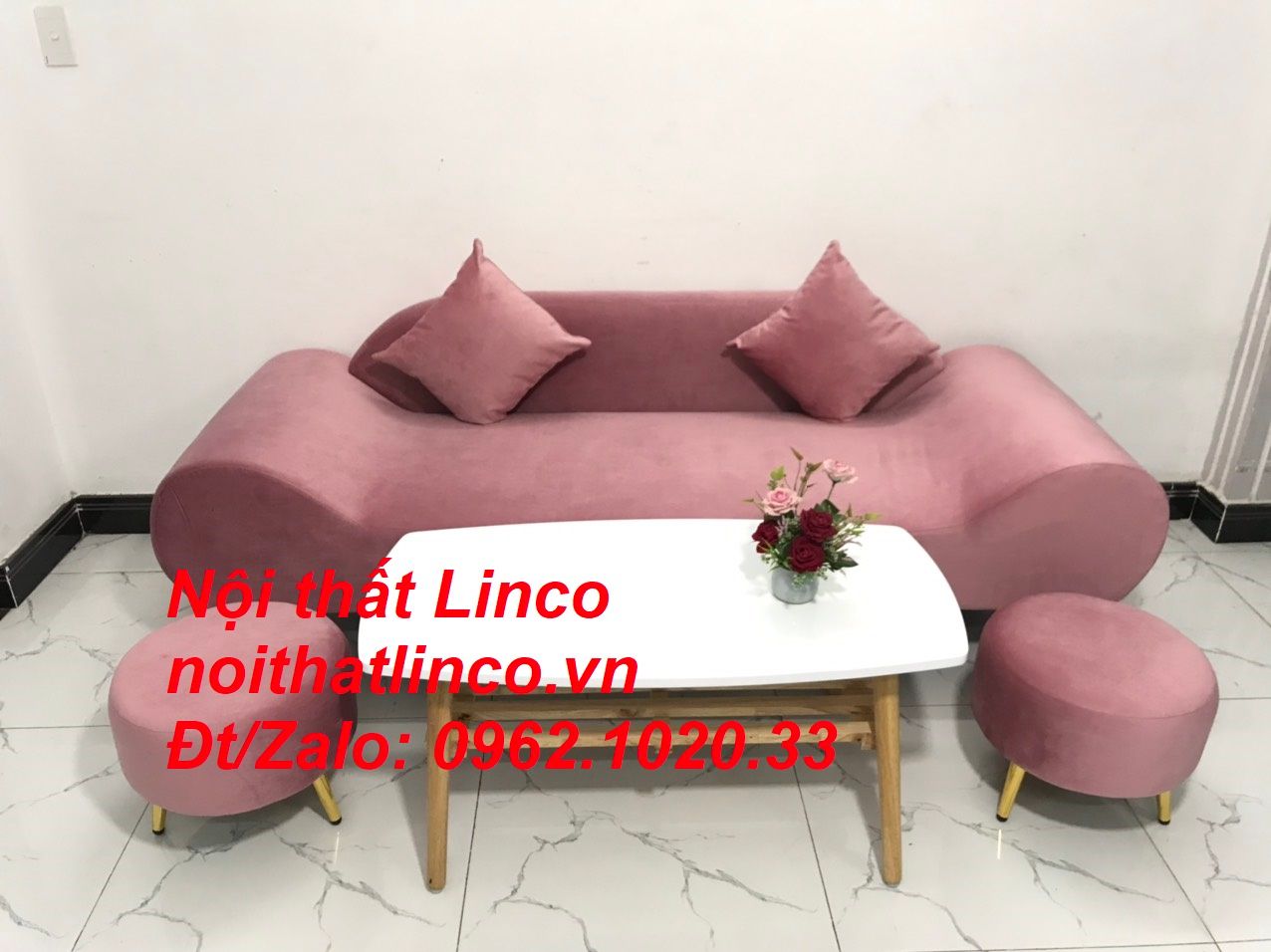  Bộ ghế sofa băng văng thuyền SFT 2m hồng hường cánh sen giá rẻ 